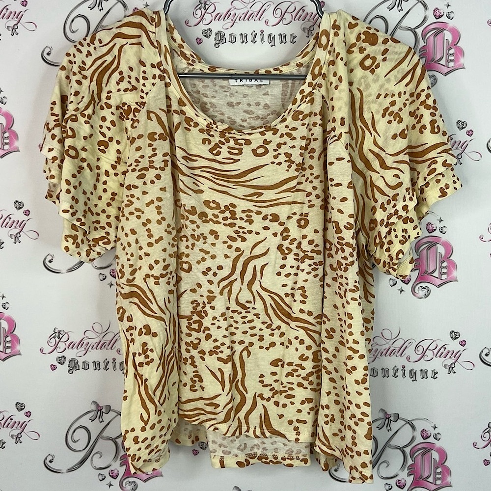 Tribal tee tshirt animal print cheetah leopard zebra yellow Print Women's Top